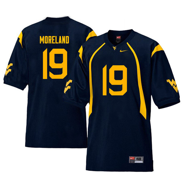 NCAA Men's Barry Moreland West Virginia Mountaineers Navy #19 Nike Stitched Football College Throwback Authentic Jersey DQ23Z32UB